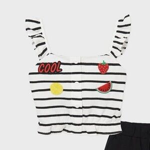 Mayoral White & Black Striped Tank with Fruit Patches